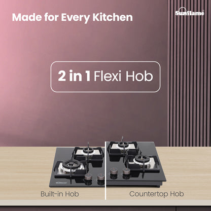 4 Burner Built-In & Countertop Flexi Hob 65 cm Wide | Flame Failure Device