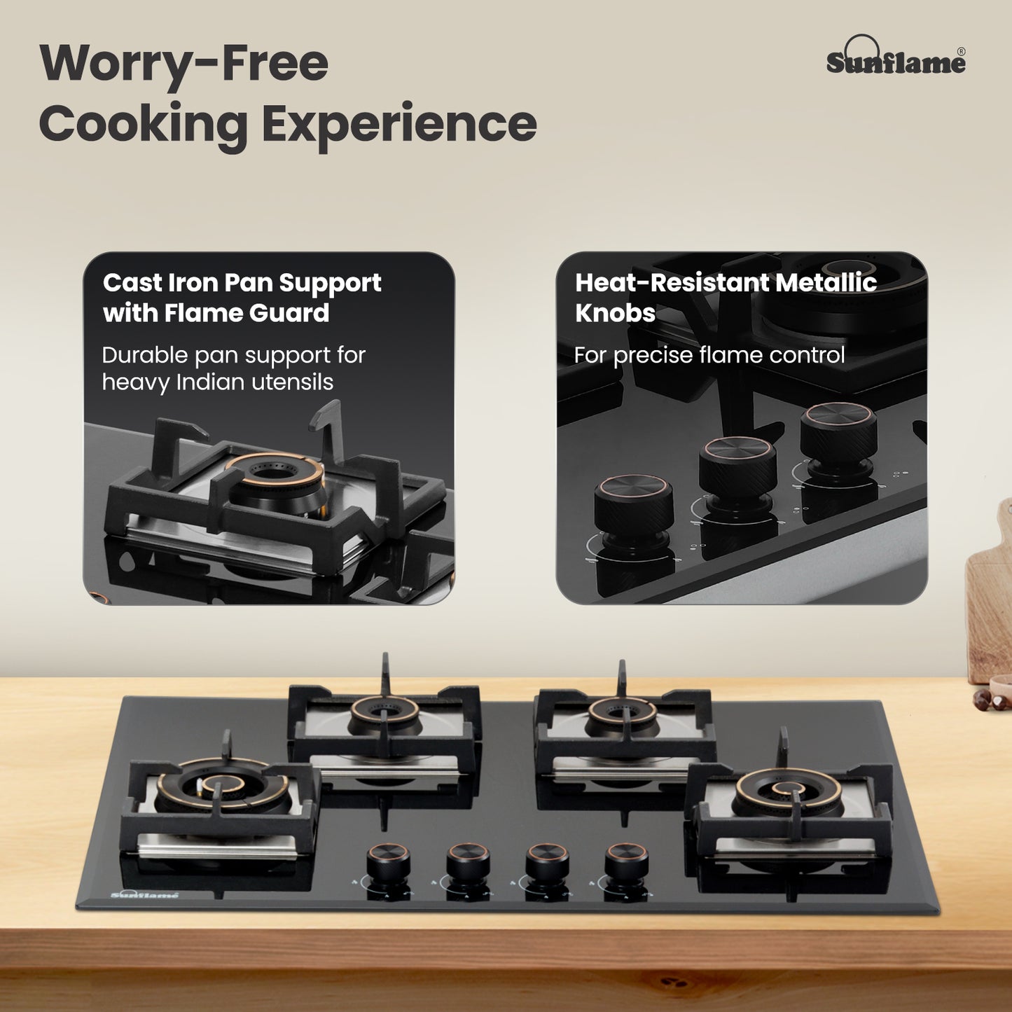 4 Burner Built-In & Countertop Flexi Hob 78 cm Wide | Bevelled Edges