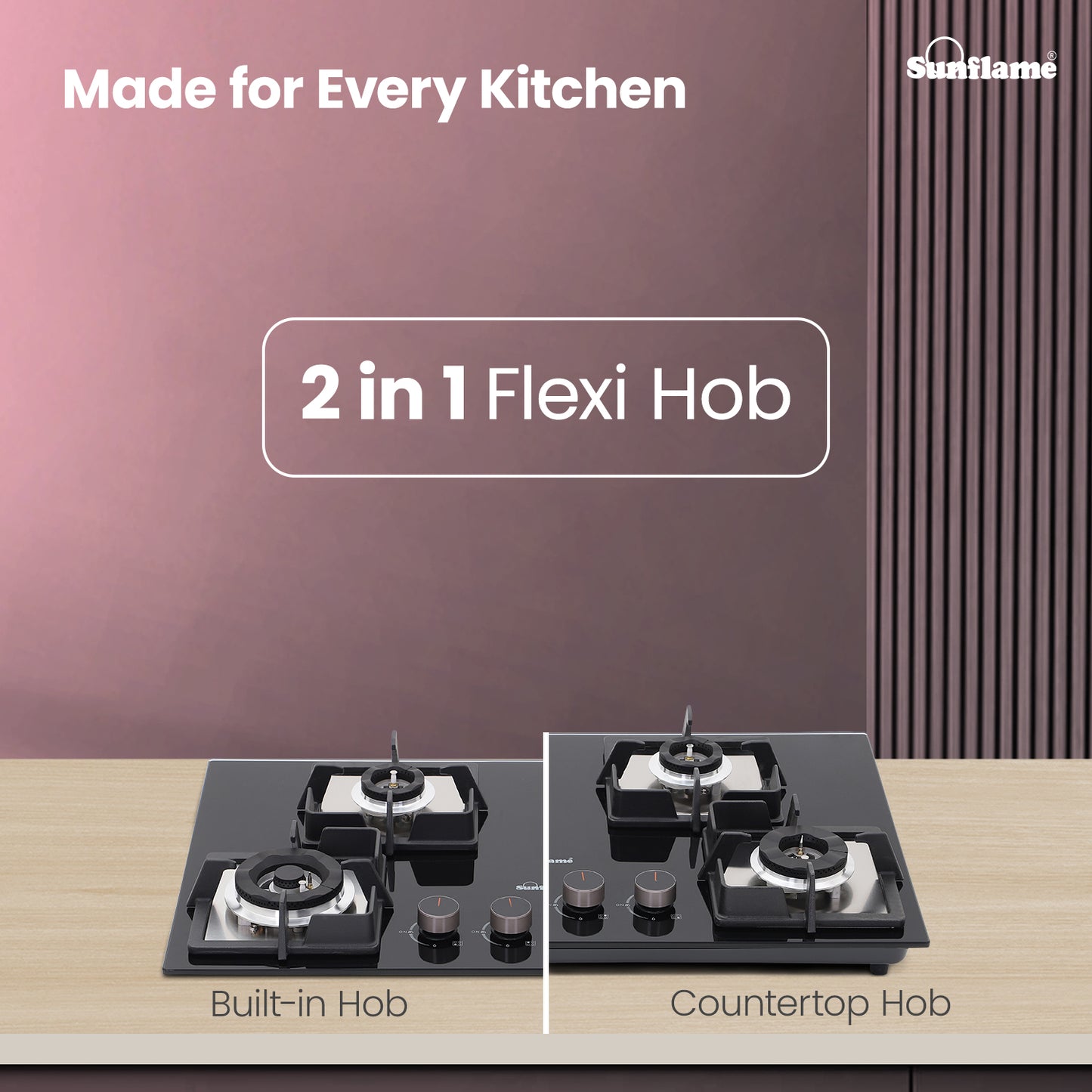 4 Burner Built-In & Countertop Flexi Hob 76 cm Wide | Flame Failure Detection