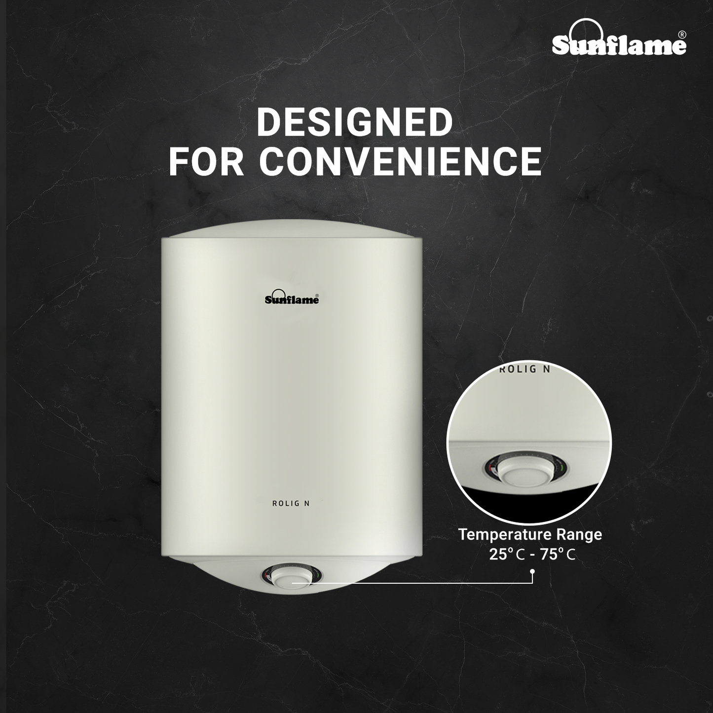 Sunflame Rolig N Geyser 25 Litre Wall Mount Water Heater for Home | 5 Star Rating | Vitreous Enamel Tank Coating | Advanced Multi-layered Safety | Suitable for Hard Water & High-rise Buildings | White