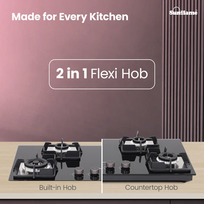 4 Burner Built-In & Countertop Flexi Hob 80 cm Wide |  Flame Failure Device