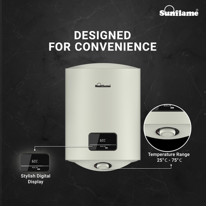 Sunflame Rolig DG Geyser 15 Litre Water Heater with Digital Display | Suitable for Hard Water | Energy Efficient 5 Star Rating | Advanced 4 layered Safety | 5 Year Inner Tank Warranty by Sunflame