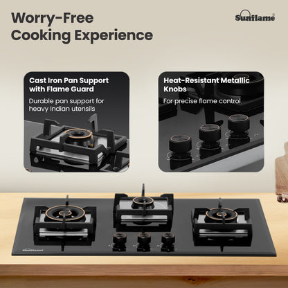 3 Burner Built-In & Countertop Flexi Hob 78 cm Wide | Bevelled Edges