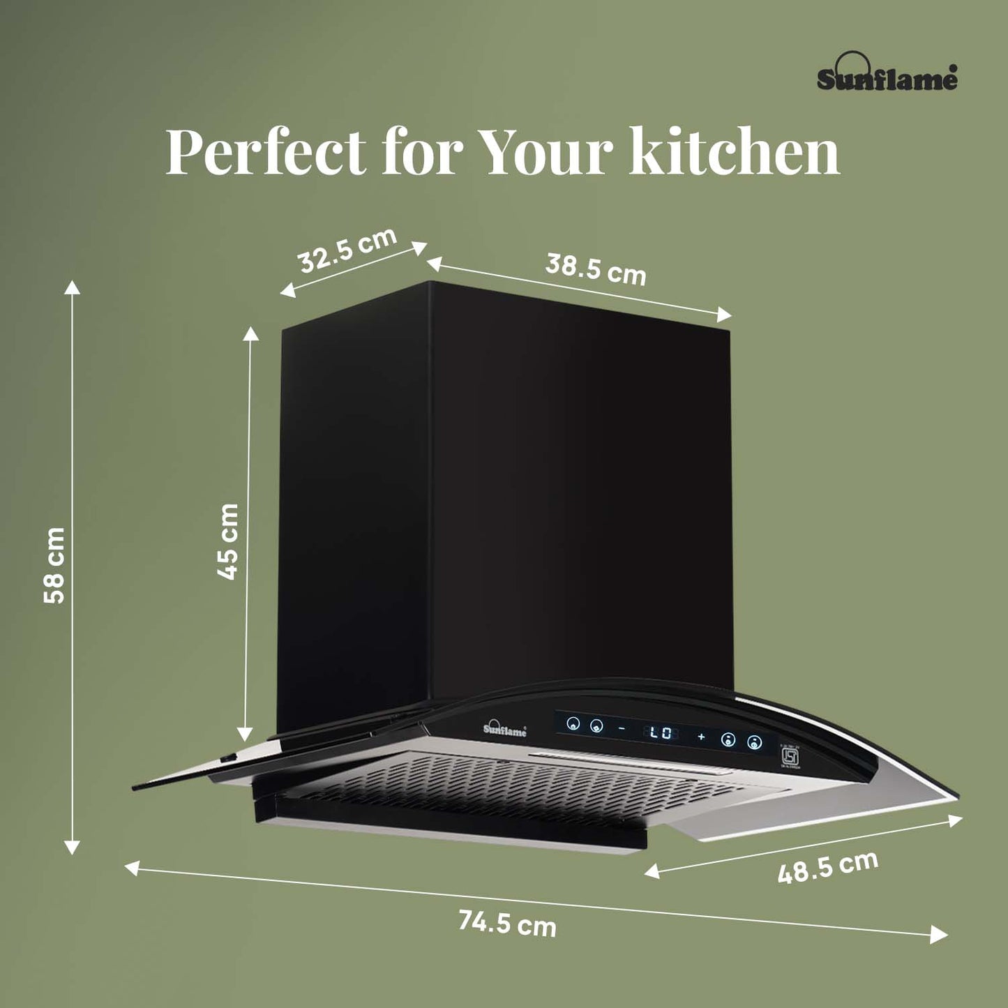 SF-RE75 | 75 cm BLDC Chimney | 1400 m³/hr suction | Low Noise Operation | Heat Auto Clean