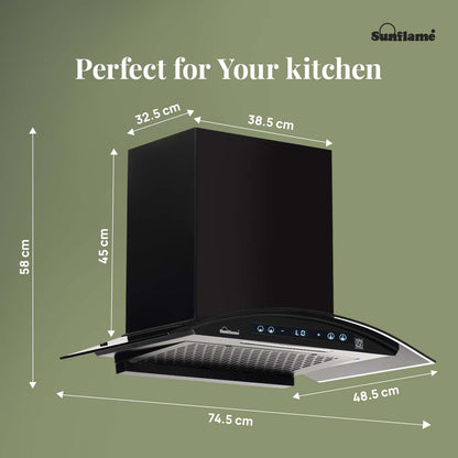 SF-RE75 | 75 cm BLDC Chimney | 1400 m³/hr suction | Low Noise Operation | Heat Auto Clean