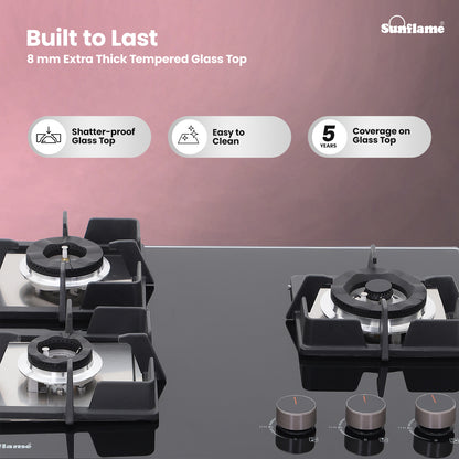 3 Burner Built-In & Countertop Flexi Hob 60 cm Wide |  Flame Failure Device