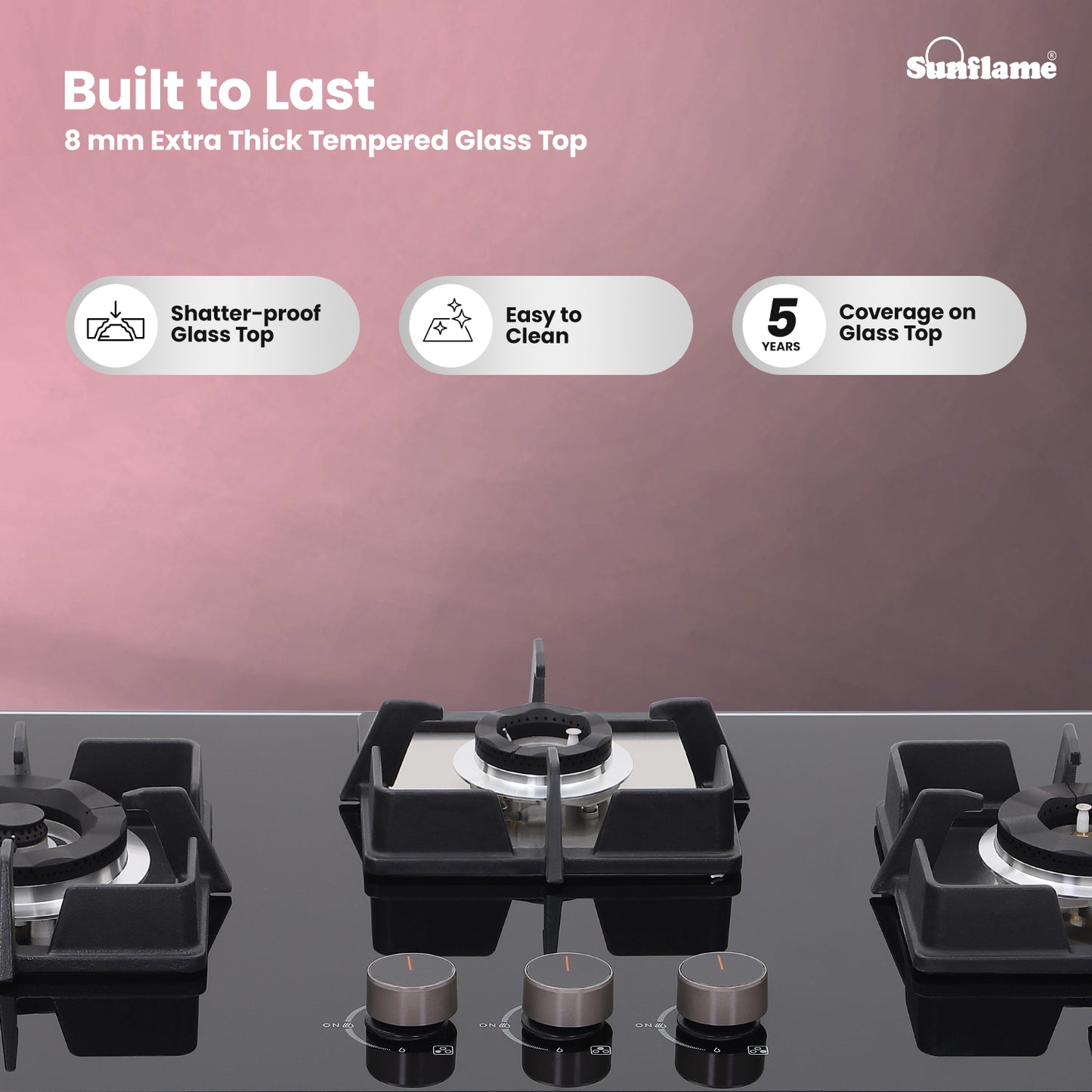 3 Burner Built-In & Countertop Flexi Hob 76 cm Wide |  Flame Failure Device