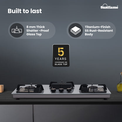 Ultra-Slim Grey 3 Burner Countertop Hob 80 cm Wide | Italian SABAF Valve