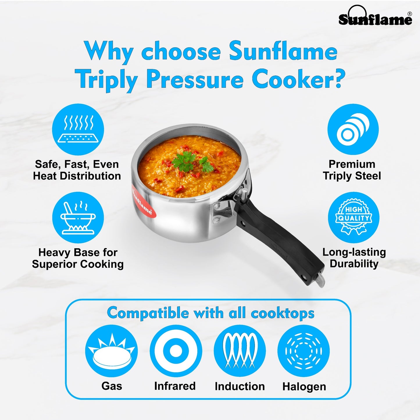 Triply Pressure Cooker 3 Litres Stainless Steel | Inner Lid | Induction and Gas StoveCompatible