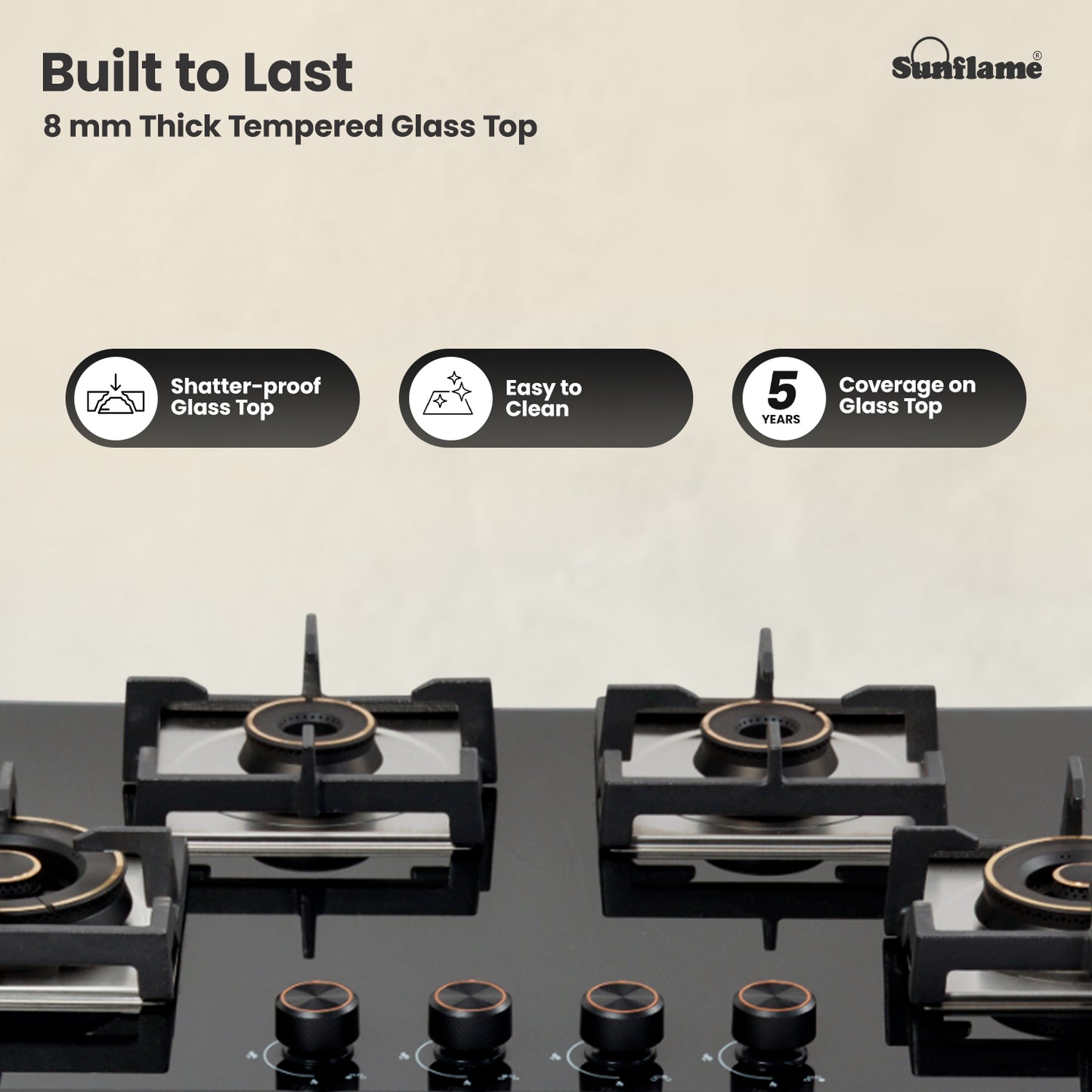 4 Burner Built-In & Countertop Flexi Hob 78 cm Wide | Bevelled Edges