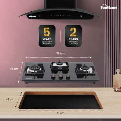 3 Burner Built-In & Countertop Flexi Hob 76 cm Wide |  Flame Failure Device
