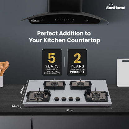 Ultra-Slim Grey 4 Burner Countertop Hob 80 cm Wide | Italian SABAF Valve