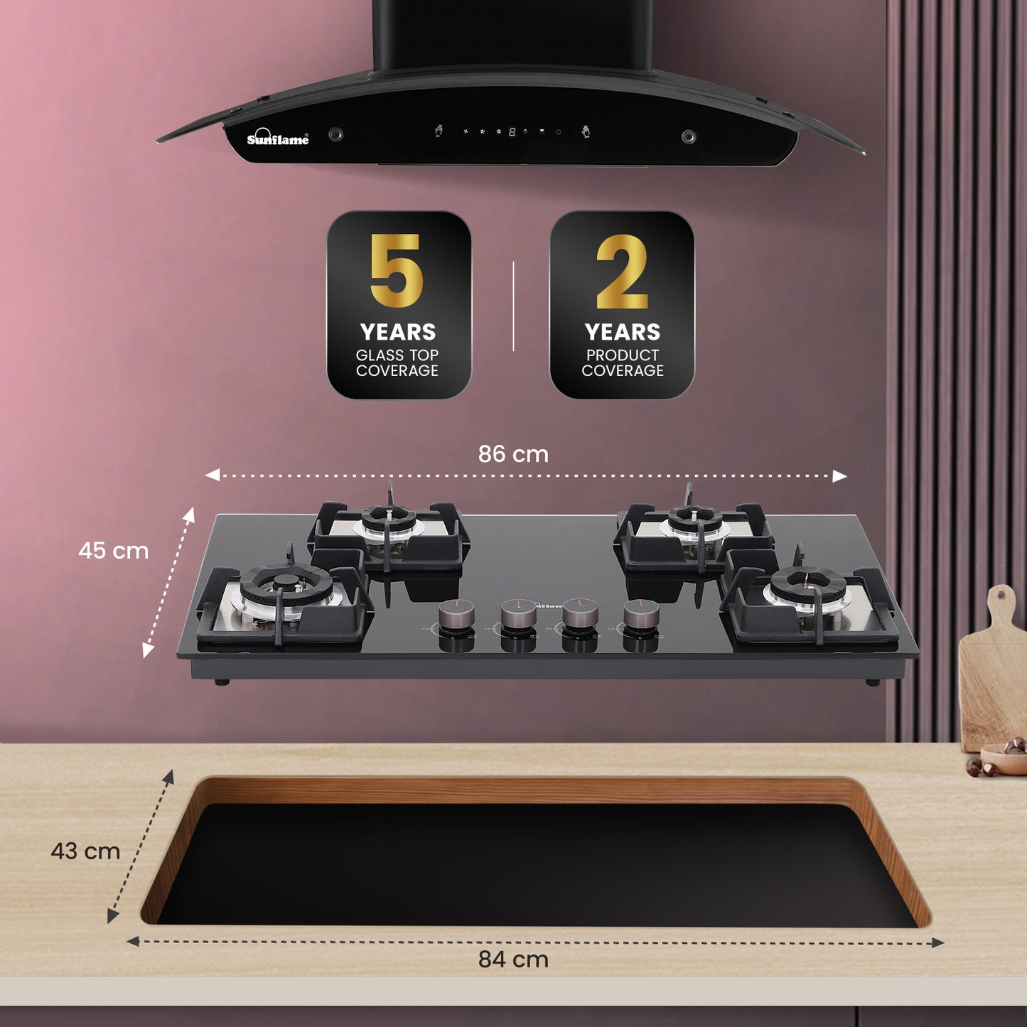 4 Burner Built-In & Countertop Flexi Hob 80 cm Wide |  Flame Failure Device