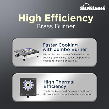One Burner Gas Stove | Jumbo Burner | Heavy Duty Pan Support| Silver