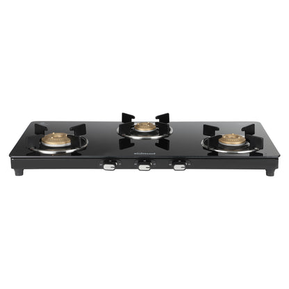 Zenial 3 Burner Slim Glass Top Gas Stove | 75 cm Wide | Toughened Glass Top