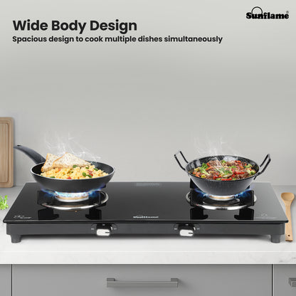 Zenial 2 Burner Slim Glass Top Gas Stove |80 cm Wide | Toughened Glass Top