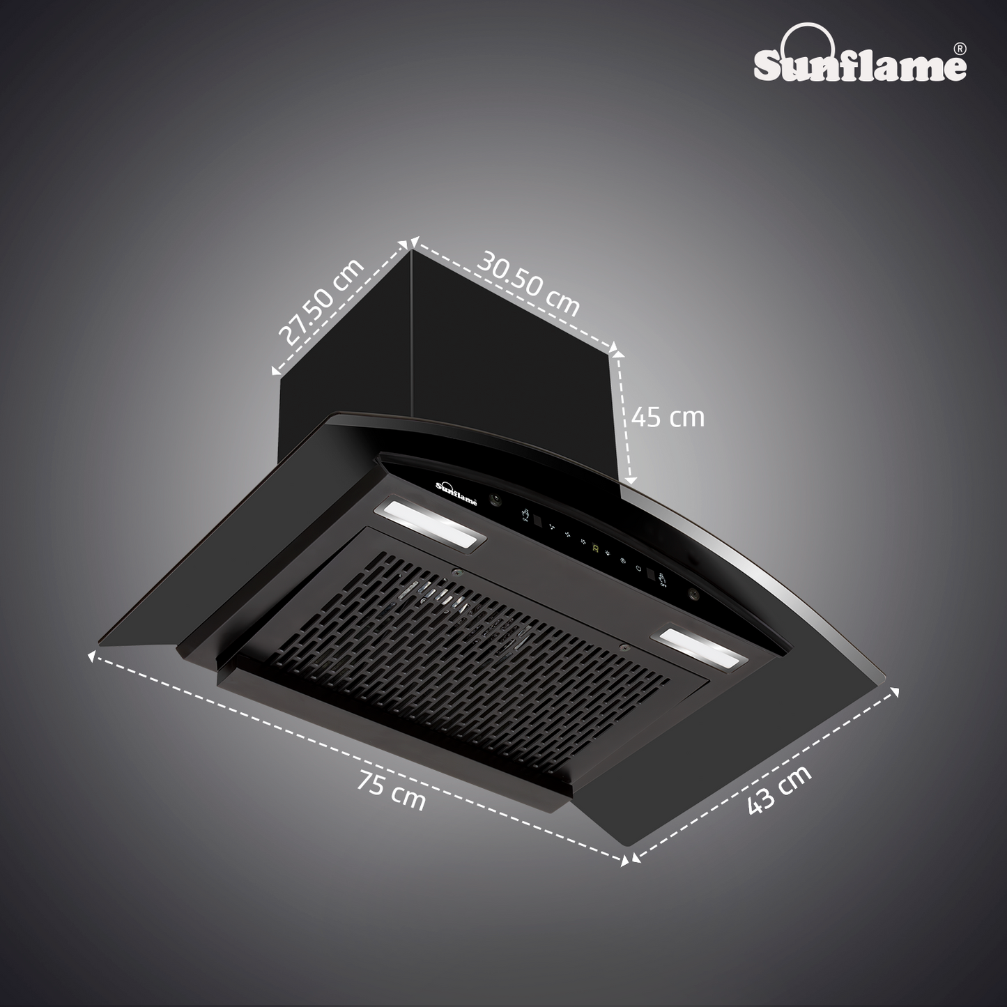 Sunflame Roma 75 cm Filterless Auto-Clean Chimney | 1200 m³/h High Suction Capacity