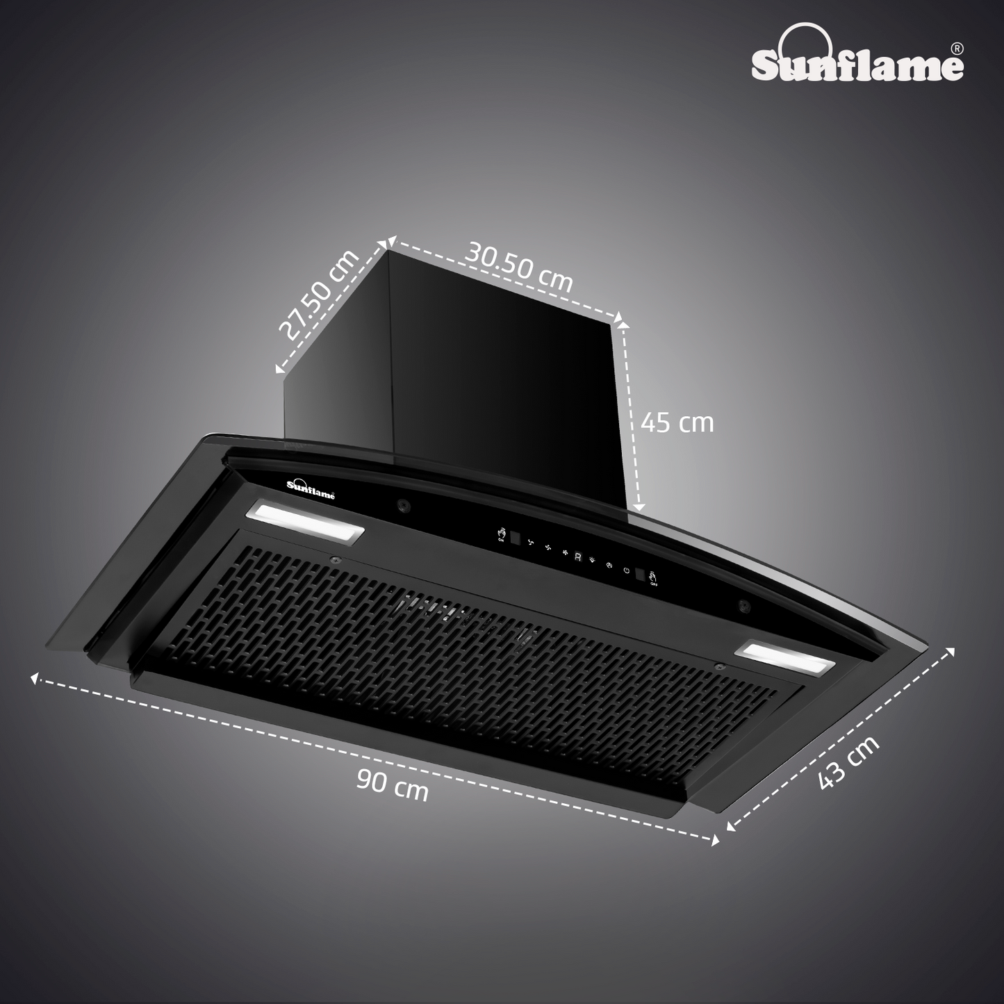 Sunflame Roma 90 cm Filterless Auto-Clean Chimney | 1200 m³/h High Suction Capacity