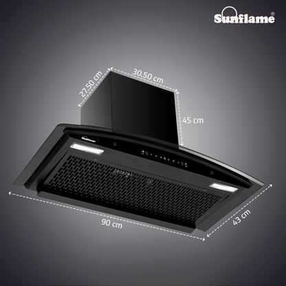 Sunflame Roma 90 cm Filterless Auto-Clean Chimney | 1200 m³/h High Suction Capacity