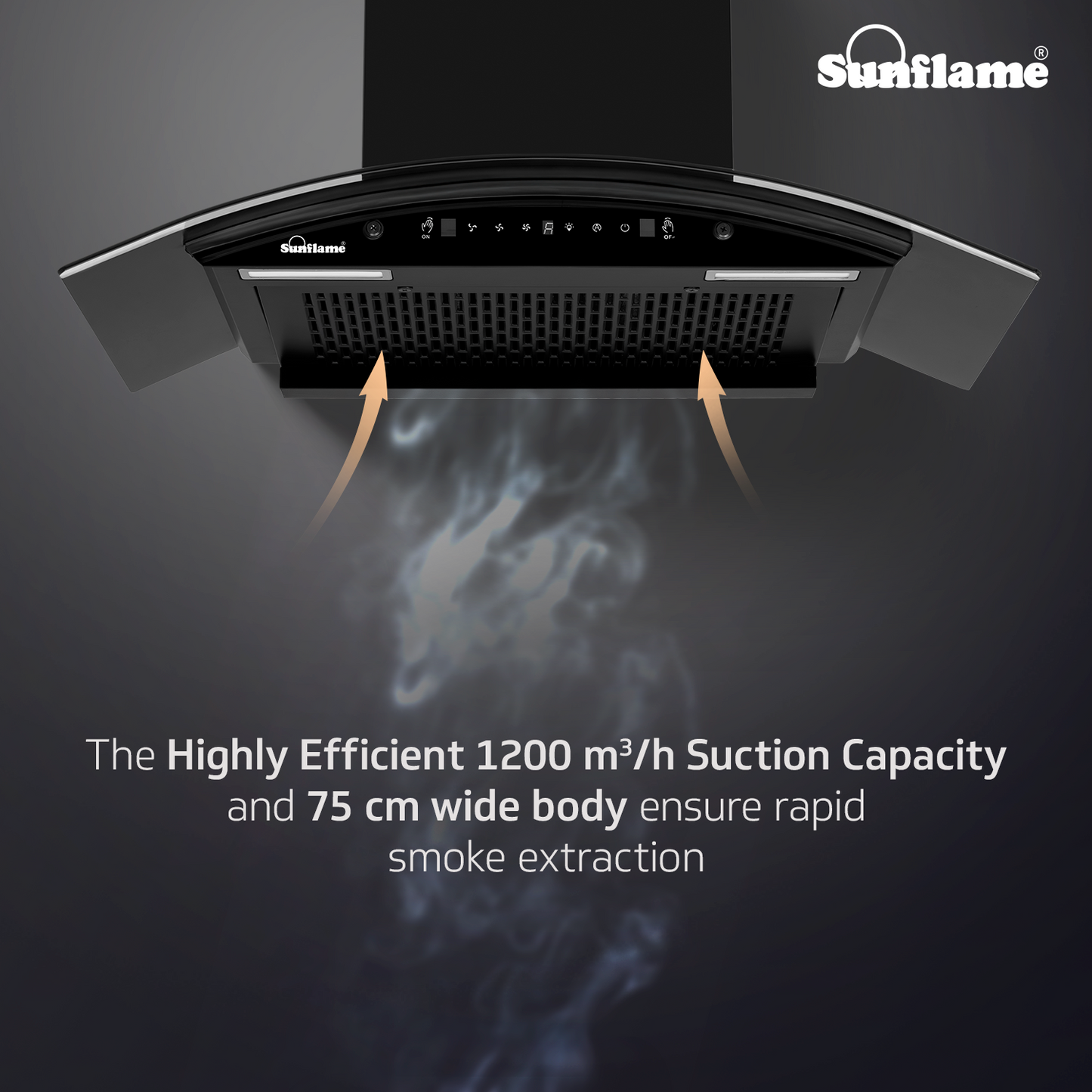 Sunflame Roma 75 cm Filterless Auto-Clean Chimney | 1200 m³/h High Suction Capacity