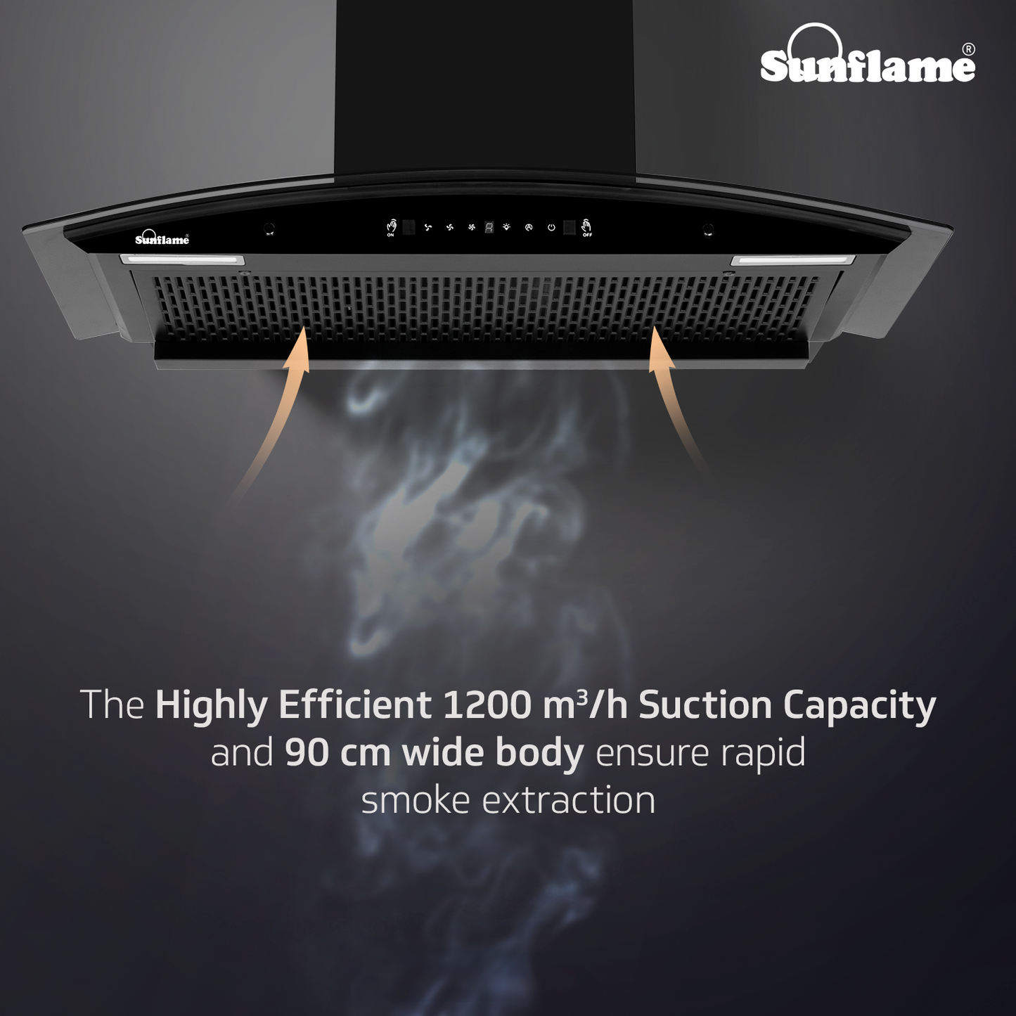 Sunflame Roma 90 cm Filterless Auto-Clean Chimney | 1200 m³/h High Suction Capacity