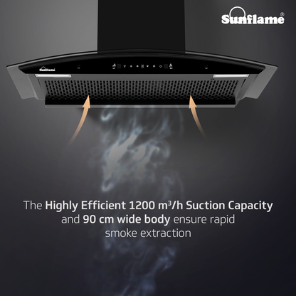 Sunflame Roma 90 cm Filterless Auto-Clean Chimney | 1200 m³/h High Suction Capacity