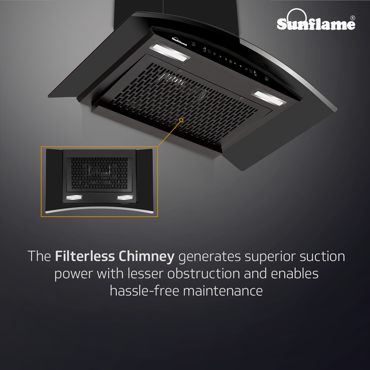 Sunflame Roma 75 cm Filterless Auto-Clean Chimney | 1200 m³/h High Suction Capacity