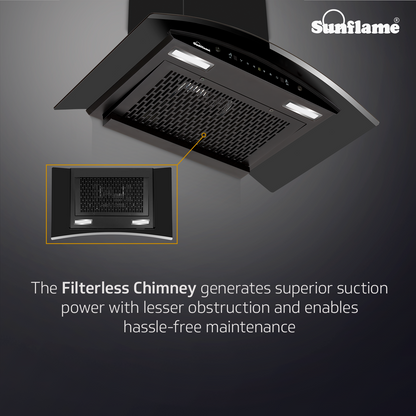 Sunflame Roma 75 cm Filterless Auto-Clean Chimney | 1200 m³/h High Suction Capacity