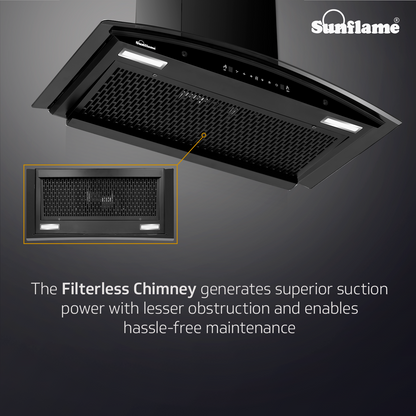 Sunflame Roma 90 cm Filterless Auto-Clean Chimney | 1200 m³/h High Suction Capacity