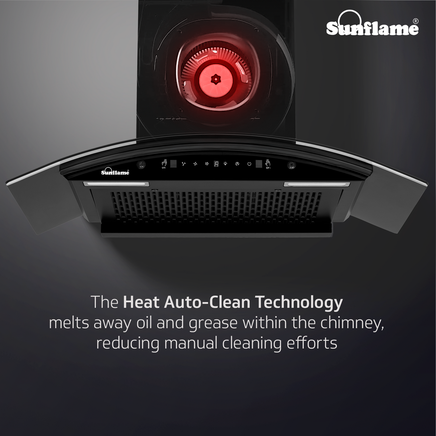 Sunflame Roma 75 cm Filterless Auto-Clean Chimney | 1200 m³/h High Suction Capacity