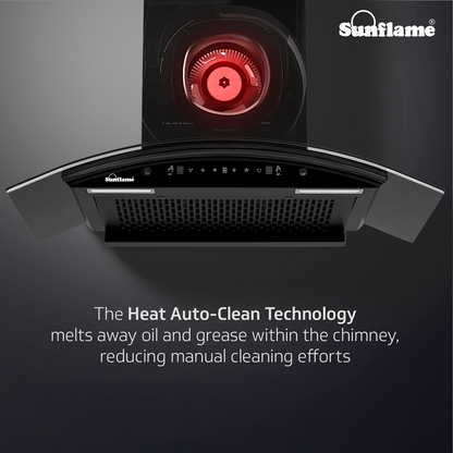 Sunflame Roma 75 cm Filterless Auto-Clean Chimney | 1200 m³/h High Suction Capacity