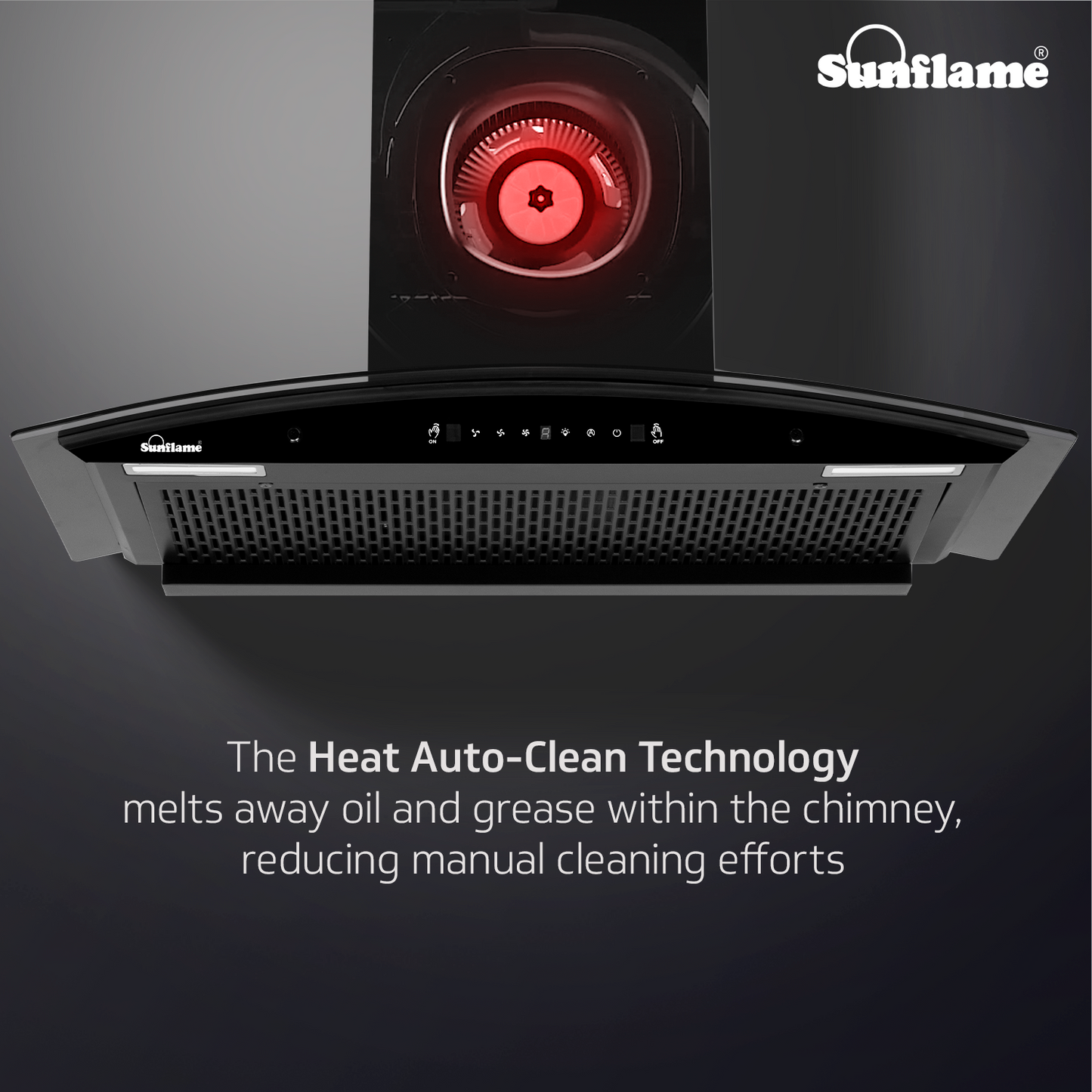Sunflame Roma 90 cm Filterless Auto-Clean Chimney | 1200 m³/h High Suction Capacity