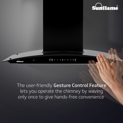 Sunflame Roma 90 cm Filterless Auto-Clean Chimney | 1200 m³/h High Suction Capacity