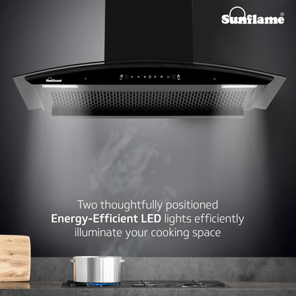 Sunflame Roma 90 cm Filterless Auto-Clean Chimney | 1200 m³/h High Suction Capacity