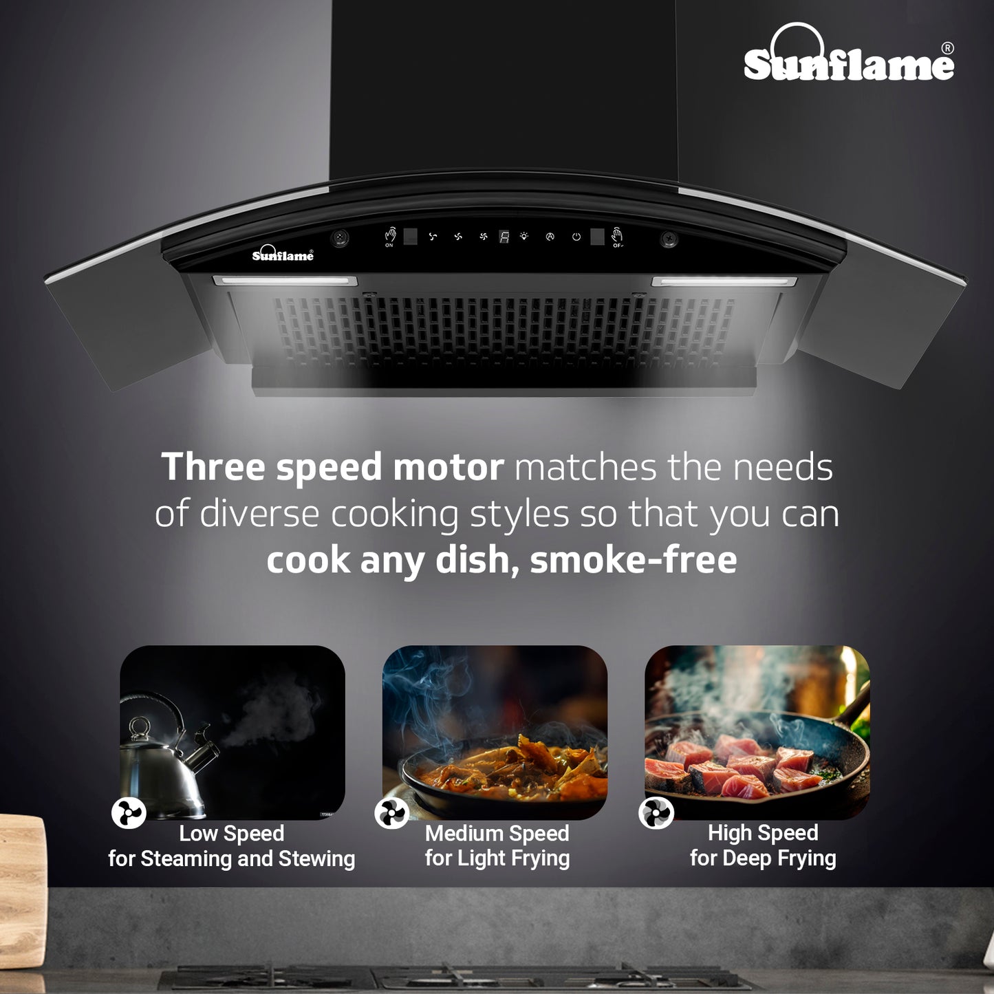 Sunflame Roma 75 cm Filterless Auto-Clean Chimney | 1200 m³/h High Suction Capacity