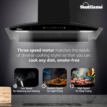 Sunflame Roma 90 cm Filterless Auto-Clean Chimney | 1200 m³/h High Suction Capacity