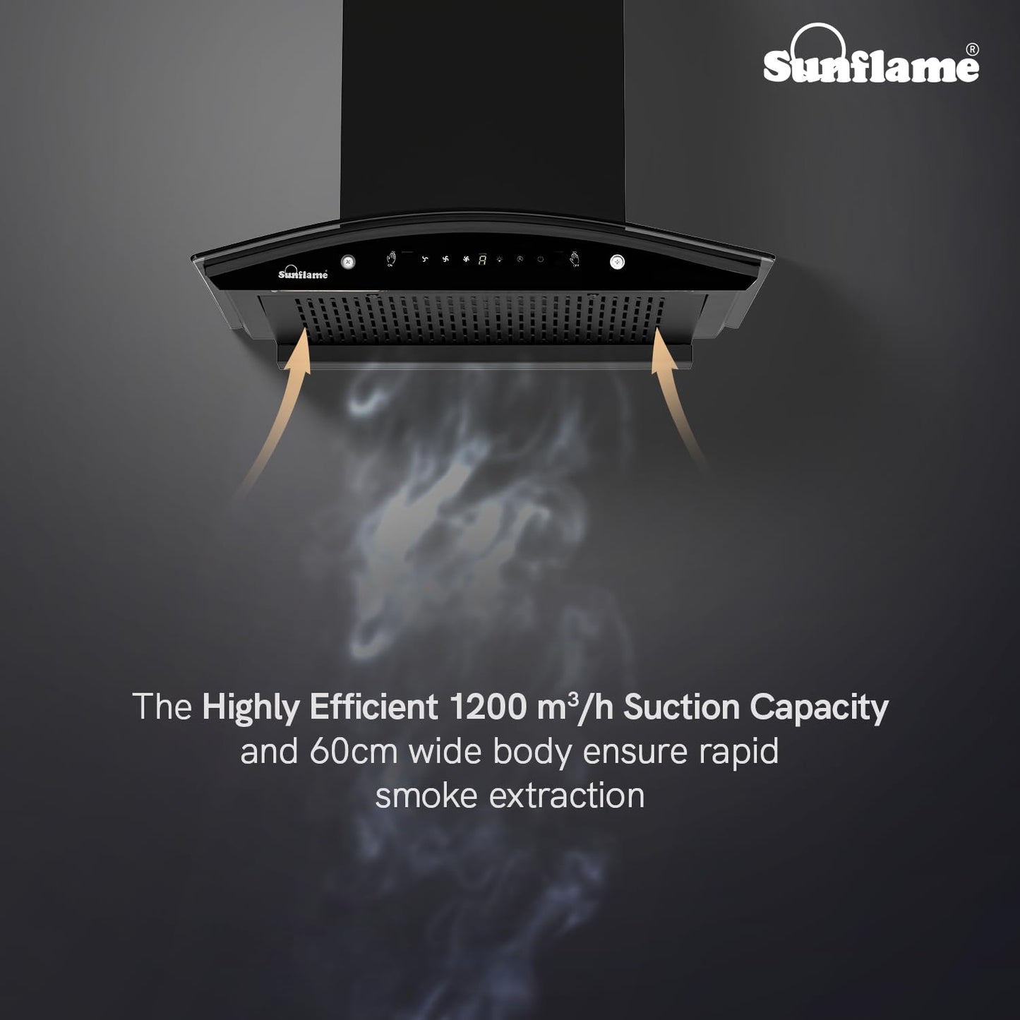 Roma High Efficiency Filterless Auto-Clean Chimney | 60 cm | 1200 m³/h Suction Capacity | Gesture Control with Touch Panel