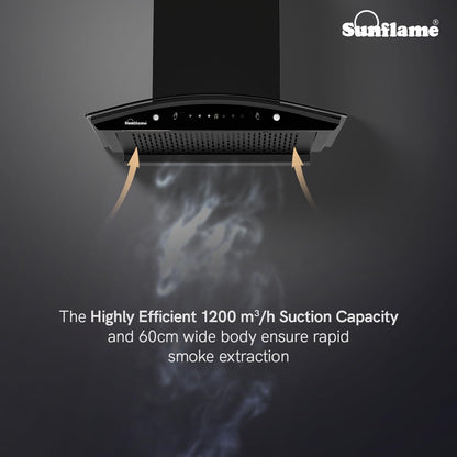 Roma High Efficiency Filterless Auto-Clean Chimney | 60 cm | 1200 m³/h Suction Capacity | Gesture Control with Touch Panel