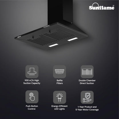 Maleo 60 BF Chimney | 60 cm | 900 m³/h Suction Capacity | Baffle Filters | Push Button Control