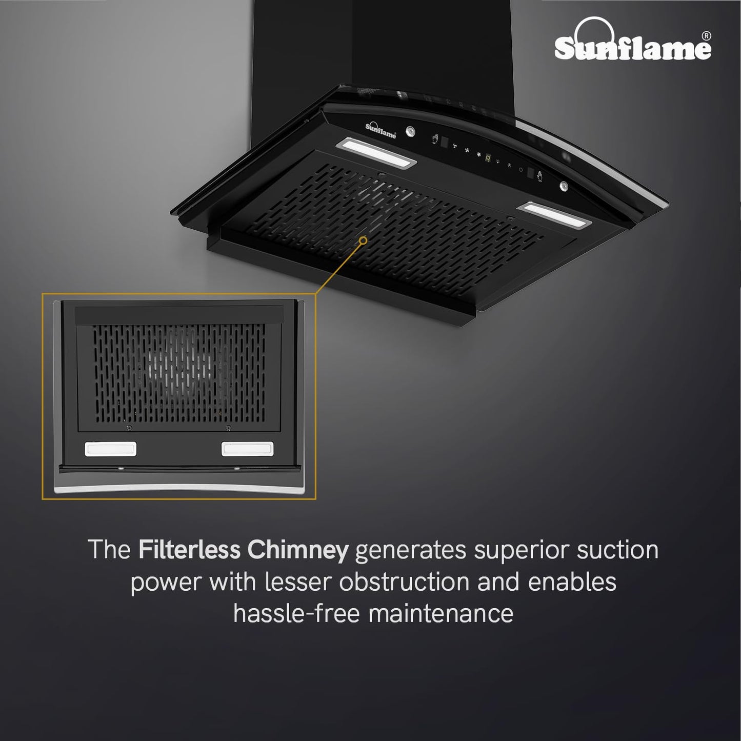 Roma High Efficiency Filterless Auto-Clean Chimney | 60 cm | 1200 m³/h Suction Capacity | Gesture Control with Touch Panel