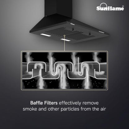 Maleo 60 BF Chimney | 60 cm | 900 m³/h Suction Capacity | Baffle Filters | Push Button Control