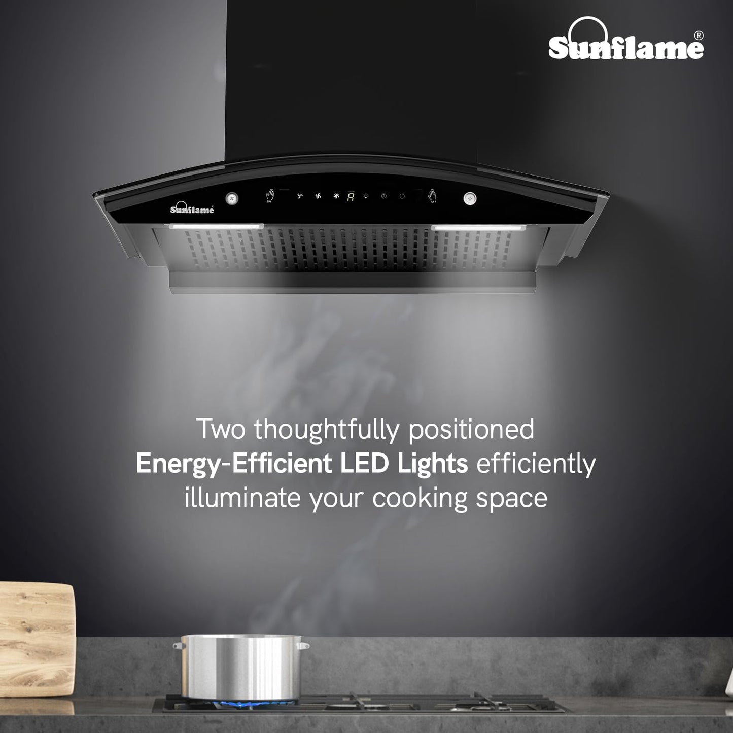 Roma High Efficiency Filterless Auto-Clean Chimney | 60 cm | 1200 m³/h Suction Capacity | Gesture Control with Touch Panel