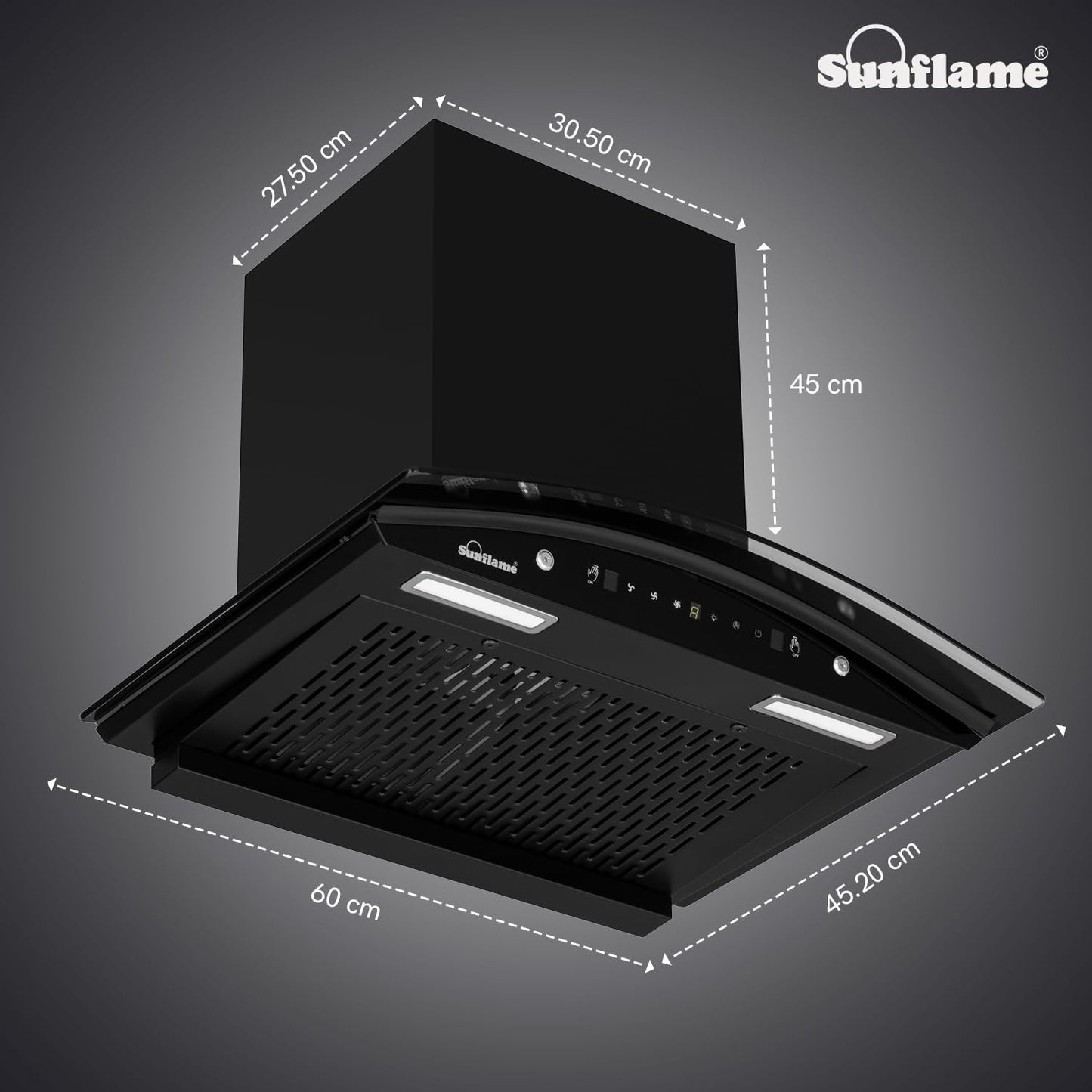 Roma High Efficiency Filterless Auto-Clean Chimney | 60 cm | 1200 m³/h Suction Capacity | Gesture Control with Touch Panel