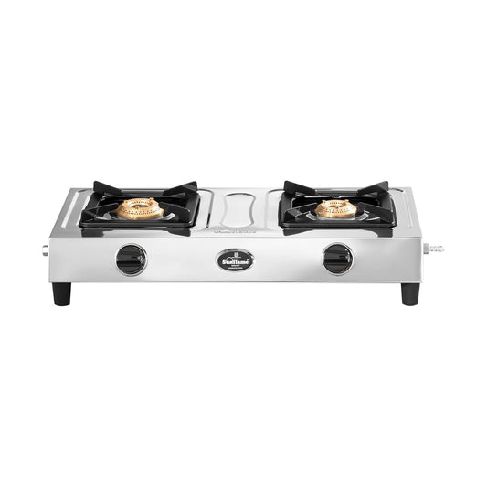 2 Burner Smart Gas Stove | 1 Medium and 1 Small Brass Burners |Stainless Steel