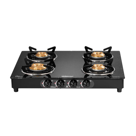 Sunflame Granito 4 Burner Gas Stove | 1 Jumbo, 1 Medium and 2 Small Brass Burners | 2 Years Product Coverage by Sunflame | Granite Finish Glass Top | Easy to Maintain | PAN India Presence| Black