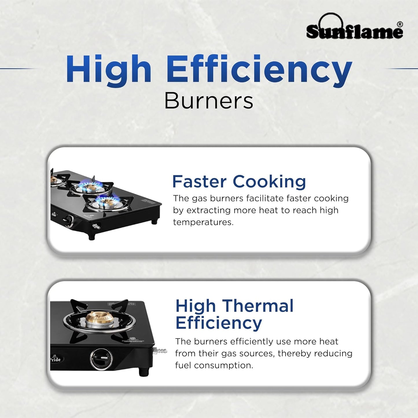 Pride 3 Burner Gas Stove | 1 Medium and 2 Small Brass Burners |Toughened Glass Top |Black