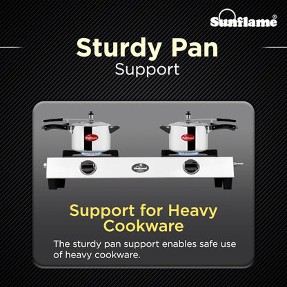 2 Burner Smart Gas Stove | 1 Medium and 1 Small Brass Burners |Stainless Steel