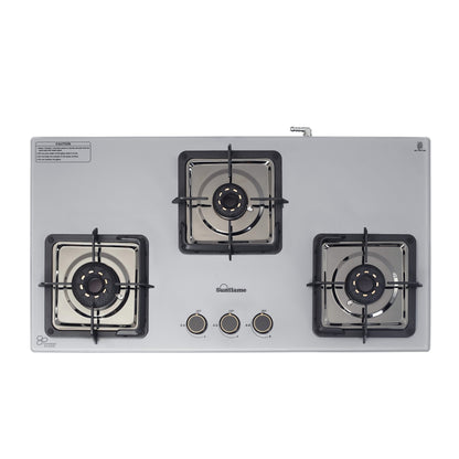Ultra-Slim Grey 3 Burner Countertop Hob 80 cm Wide | Italian SABAF Valve