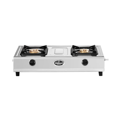 Excel 2 Burner Gas Stove | 1 Medium and 1 Small Brass Burners | Stainless Steel