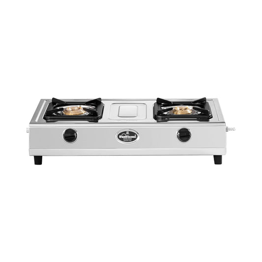 Excel 2 Burner Gas Stove | 1 Medium and 1 Small Brass Burners | Stainless Steel